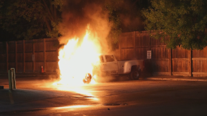 Truck engulfed in flames with owner on scene in Scarborough