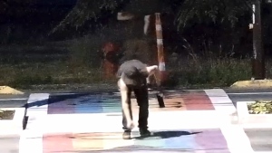 Mounties identify suspects after rainbow crosswalk defaced in Langford, B.C.