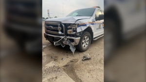Saskatoon man charged after Kindersley RCMP vehicles rammed by stolen vehicle