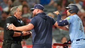 Blue jays outfielder George Springer loses temper after being ejected in 7th inning