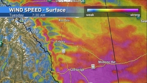 Gusts at Nakiska Ridgetop over 140 km/h early Tuesday, wind warnings issued for southern Alberta