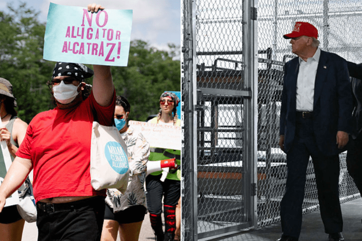 Trump tours ‘Alligator Alcatraz’ as protests erupt over detention facility