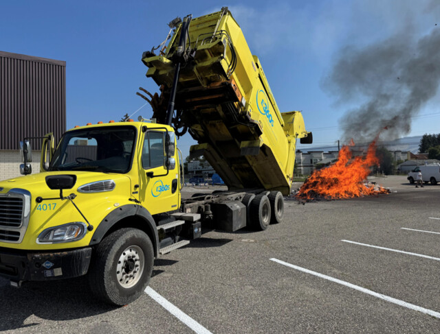 Hazardous waste believed to have sparked recycling truck fire