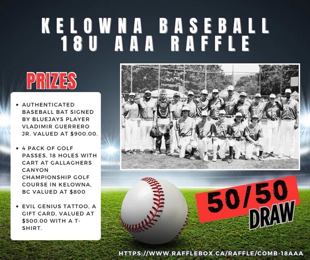 Raffle, 50/50 to support Kelowna minor baseball team