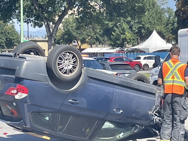 Vehicle rolls after three vehicle collision on Kelowna's Gordon Drive