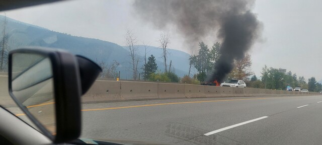 Vehicle fire partially blocks lane on Okanagan Connector near Peachland