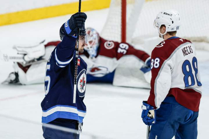 Scheifele scores twice on milestone night but Winnipeg Jets fall 3-2 to Avalanche