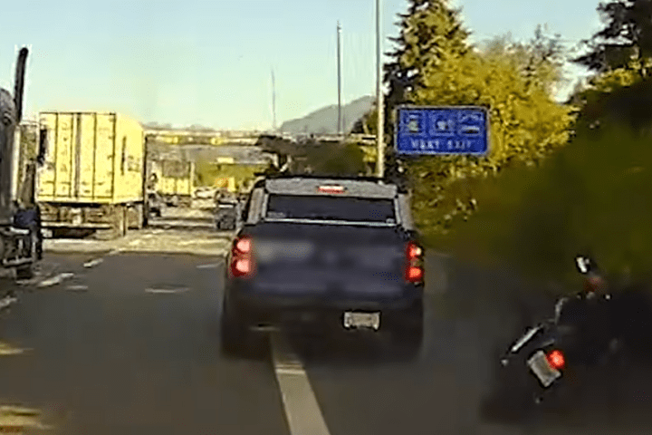 BC Highway Patrol dashcam illustrates dangers of passing on the right